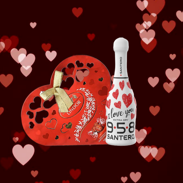 Valentijns cadeau pakket 8 - Lindt Chocolade hart 112g - Santero Love  - Valentijn - kado pakket